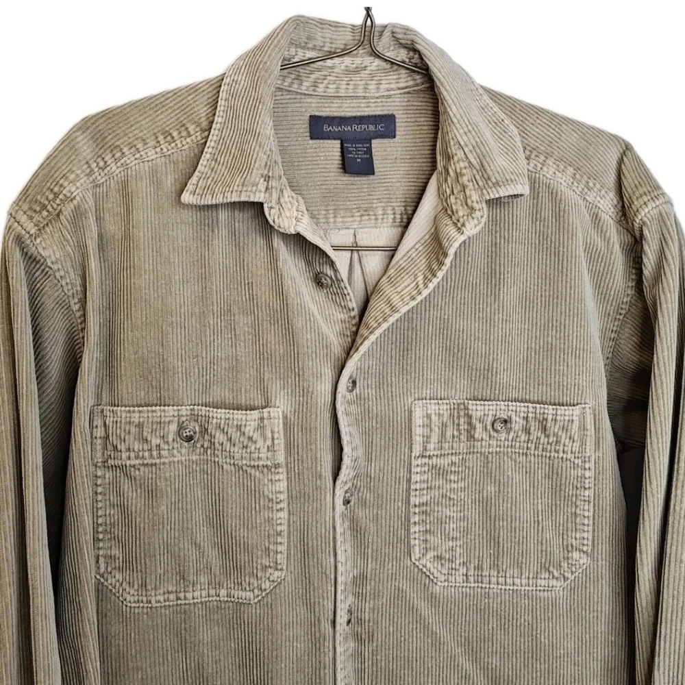 VTG 80s Banana Republic Safari Chore Work Field Corduroy Shirt Med Brown Tan